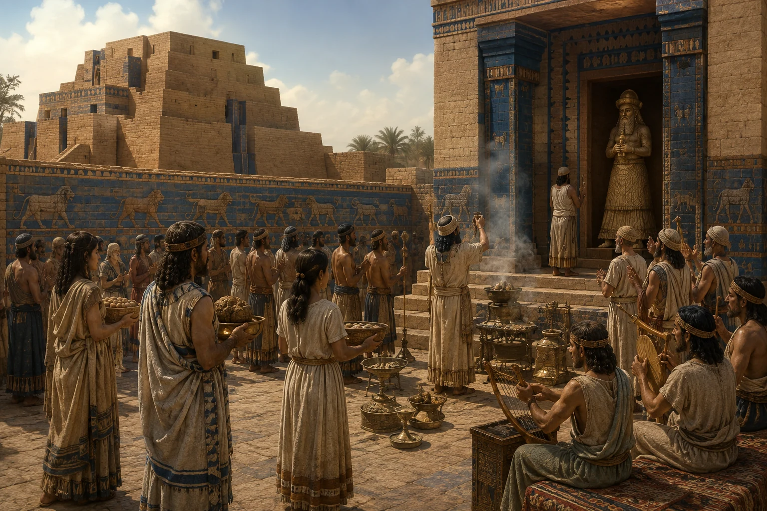 Ritual y ofrendas en un templo sumerio.